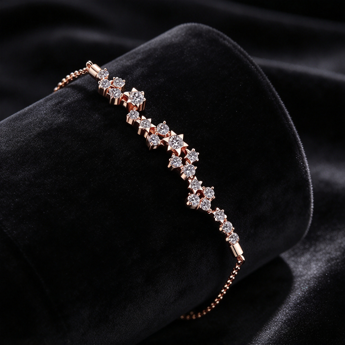 0.585ct Star Moissanite Bracelet, Rose Gold Plated S925 Sterling Silver Adjustable Slider Bracelet for Women