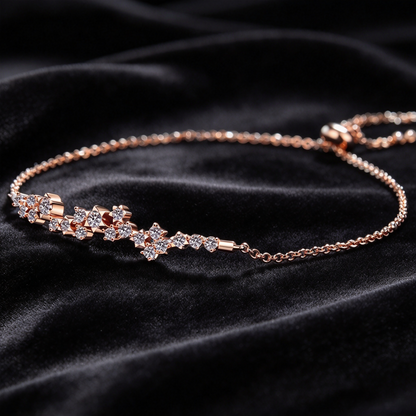0.585ct Star Moissanite Bracelet, Rose Gold Plated S925 Sterling Silver Adjustable Slider Bracelet for Women