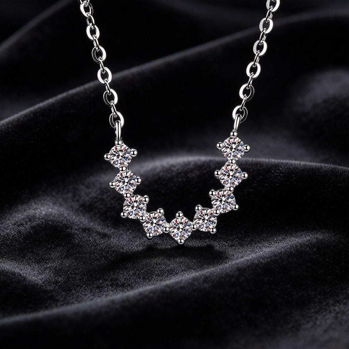 0.54ct V Shape Smile Moissanite Necklace, S925 Sterling Silver Cluster Pendant Necklace for Women
