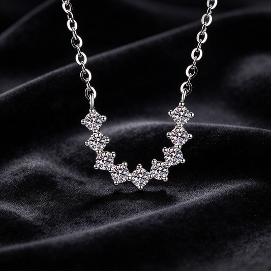 0.54ct V Shape Smile Moissanite Necklace, S925 Sterling Silver Cluster Pendant Necklace for Women