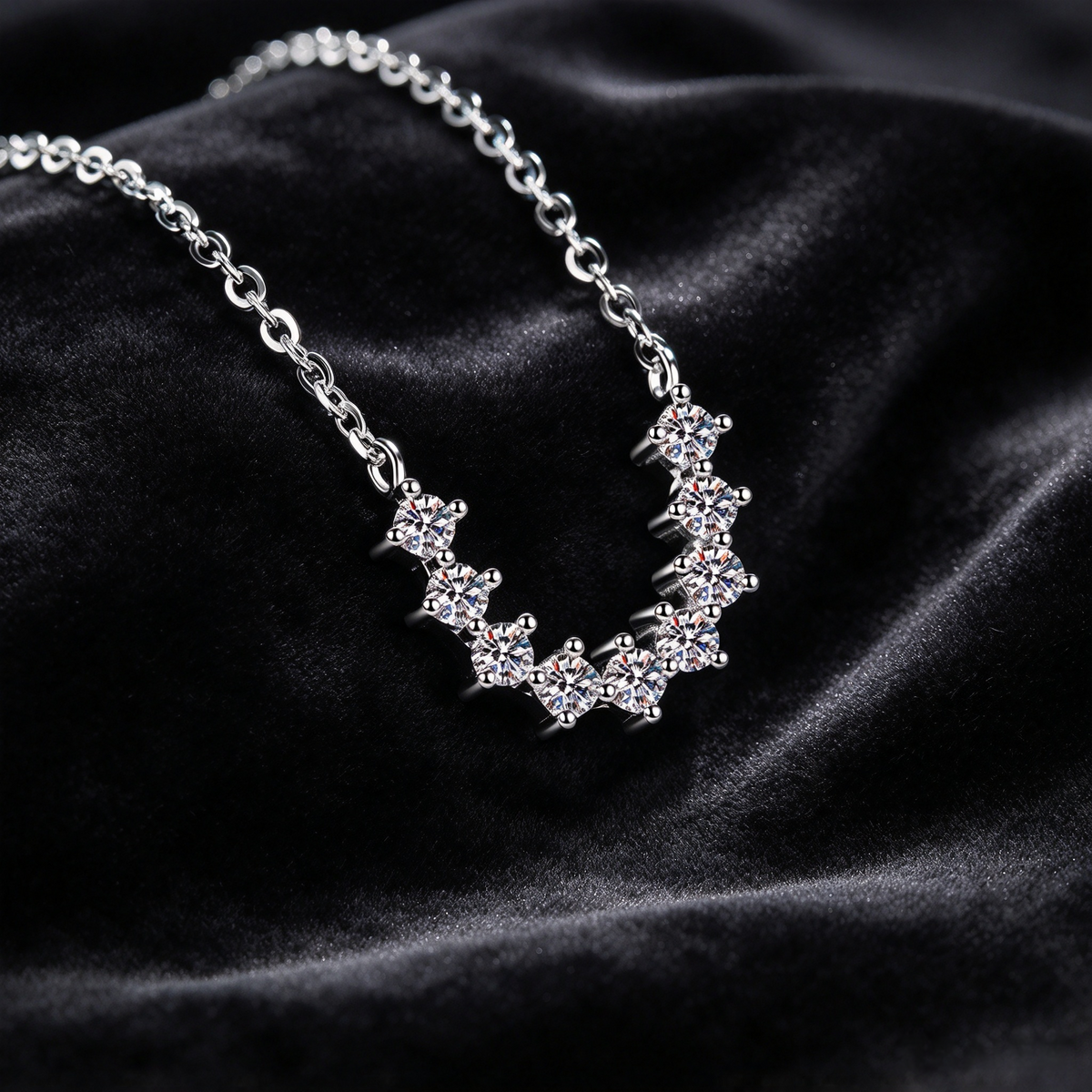 0.54ct V Shape Smile Moissanite Necklace, S925 Sterling Silver Cluster Pendant Necklace for Women