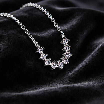 0.54ct V Shape Smile Moissanite Necklace, S925 Sterling Silver Cluster Pendant Necklace for Women
