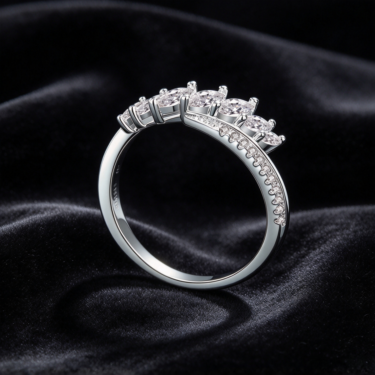 1.01ct Moissanite Crown Ring, S925 Sterling Silver Marquise Cluster Crown Ring for Women
