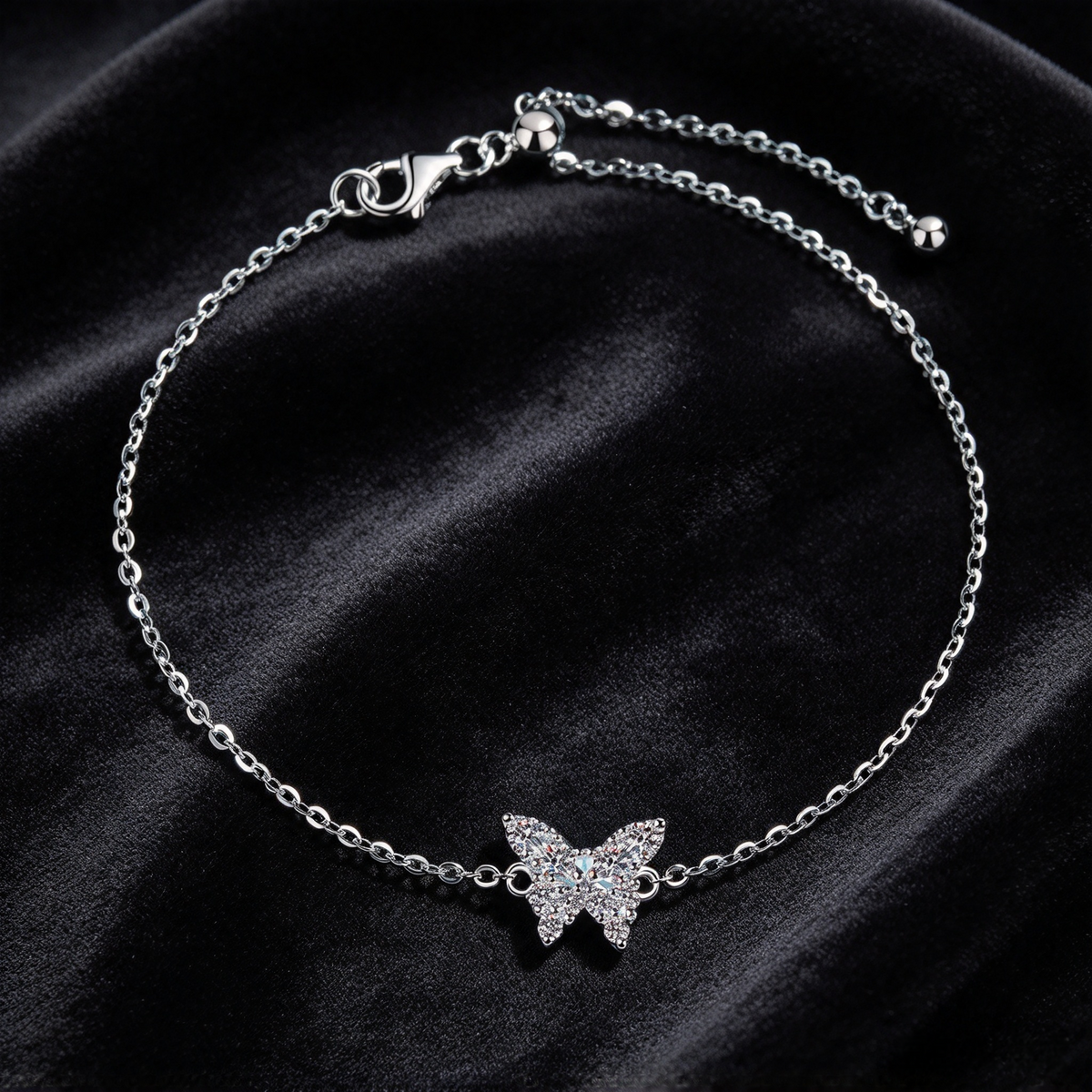 36 Points Moissanite Butterfly Bracelet, S925 Sterling Silver Double Chain Bracelet for Women