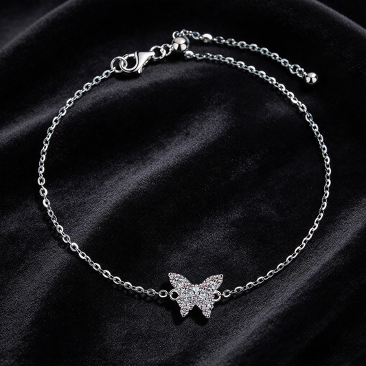 36 Points Moissanite Butterfly Bracelet, S925 Sterling Silver Double Chain Bracelet for Women