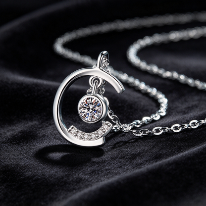 23 Points Moissanite C Pendant Necklace, S925 Sterling Silver Dainty Women Necklace