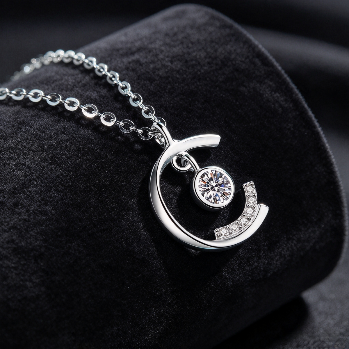 23 Points Moissanite C Pendant Necklace, S925 Sterling Silver Dainty Women Necklace