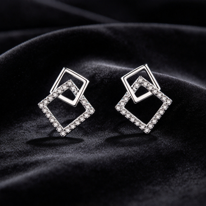 26.4 Points Moissanite Earrings, S925 Sterling Silver Double Square Drop Earrings for Women