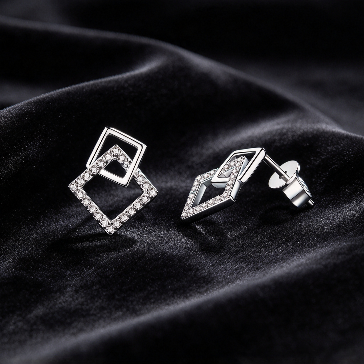 26.4 Points Moissanite Earrings, S925 Sterling Silver Double Square Drop Earrings for Women