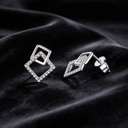 26.4 Points Moissanite Earrings, S925 Sterling Silver Double Square Drop Earrings for Women