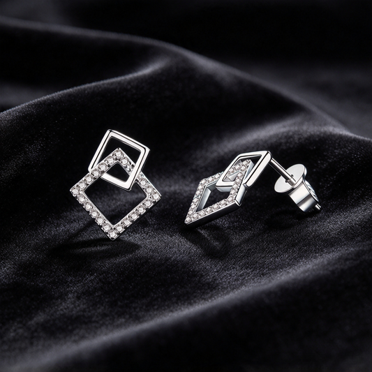 26.4 Points Moissanite Earrings, S925 Sterling Silver Double Square Drop Earrings for Women