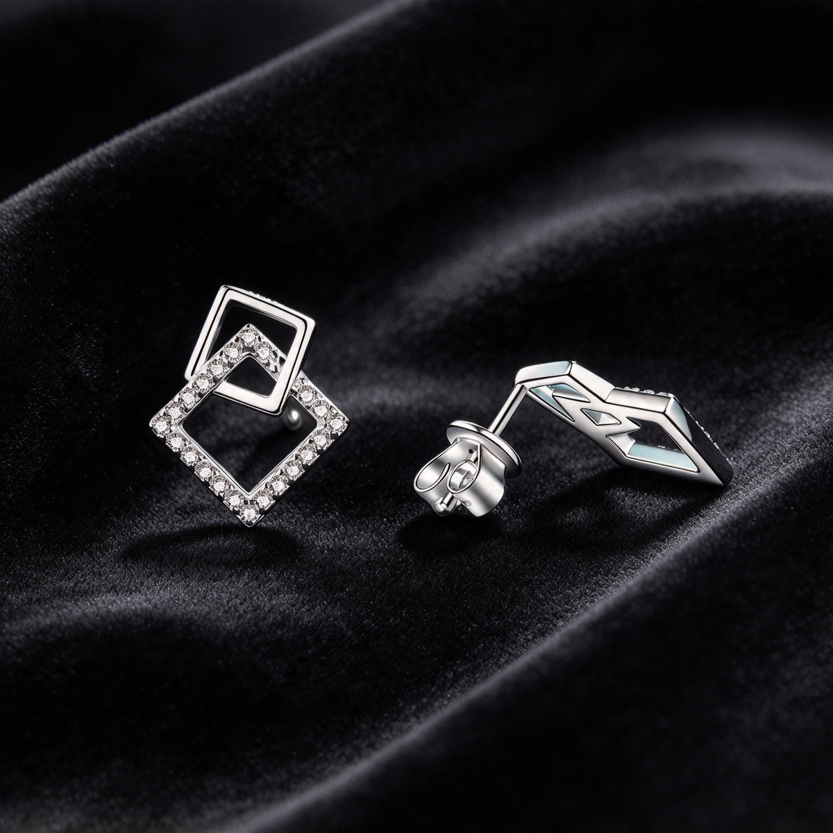 26.4 Points Moissanite Earrings, S925 Sterling Silver Double Square Drop Earrings for Women