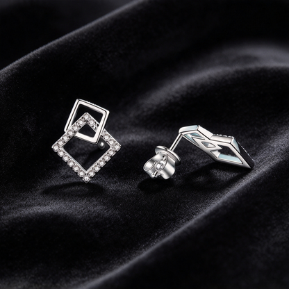 26.4 Points Moissanite Earrings, S925 Sterling Silver Double Square Drop Earrings for Women