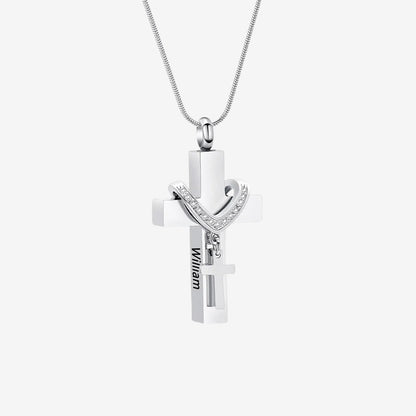 Custom Pet Name Cross Pendant Urn Necklace