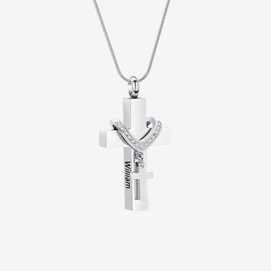 Custom Pet Name Cross Pendant Urn Necklace
