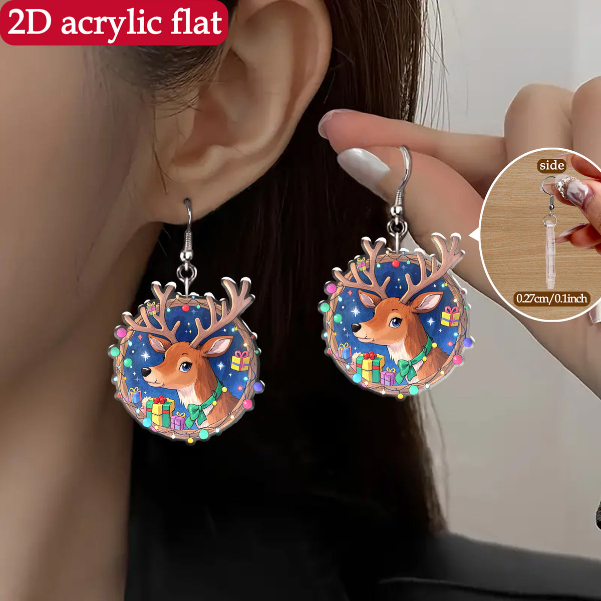 Christmas Cute Cartoon Deer with Gift Boxes Earrings
