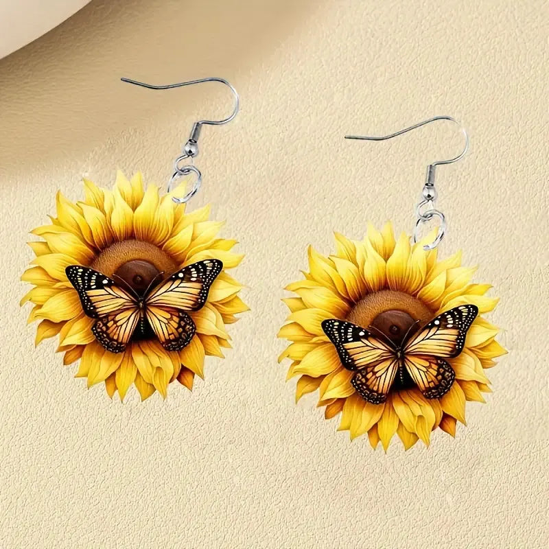 Christmas Sunflower Butterfly Earrings