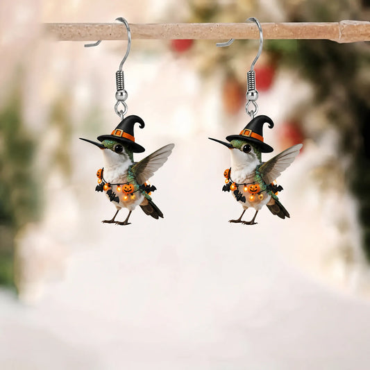 Halloween Witch Hummingbird Dangle Earrings