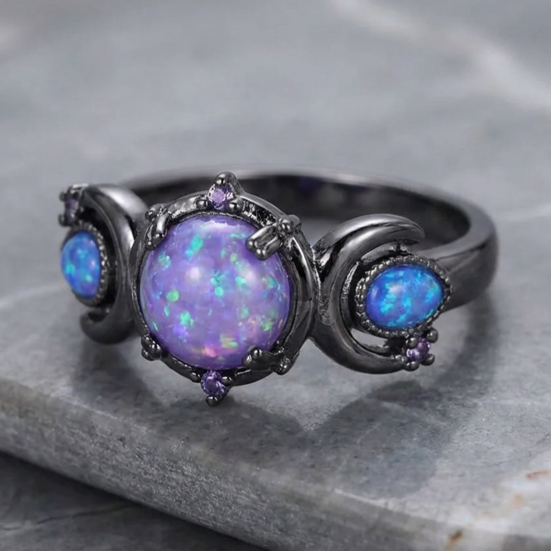 Black Gemstone Moon Ring