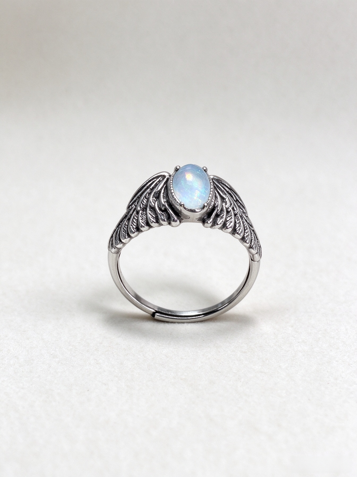 Natural Aquamarine Angel Wing Ring, Vintage S925 Unisex Adjustable Aquamarine Ring