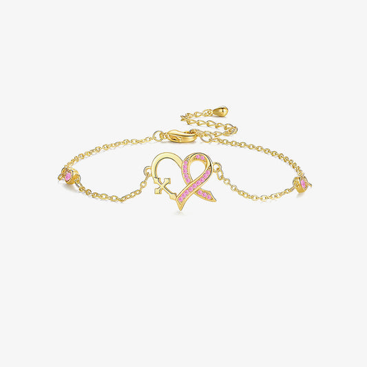 Breast Cancer Awareness Pink Ribbon Cross Heart Bracelet