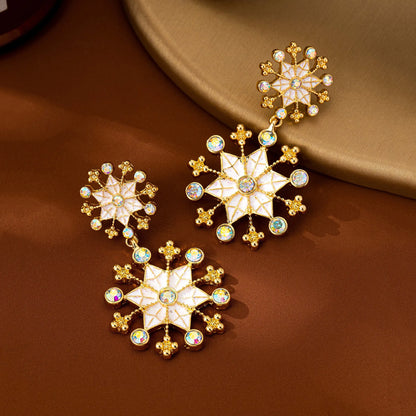 Vintage Inlaid Zircon Snowflake Flower Earrings