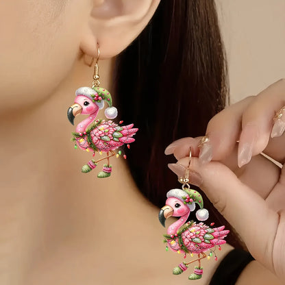 Christmas Watercolor Flamingo Acrylic Earrings