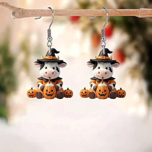 Cute Witch Cow Pumpkin Latte Halloween Acrylic Earrings