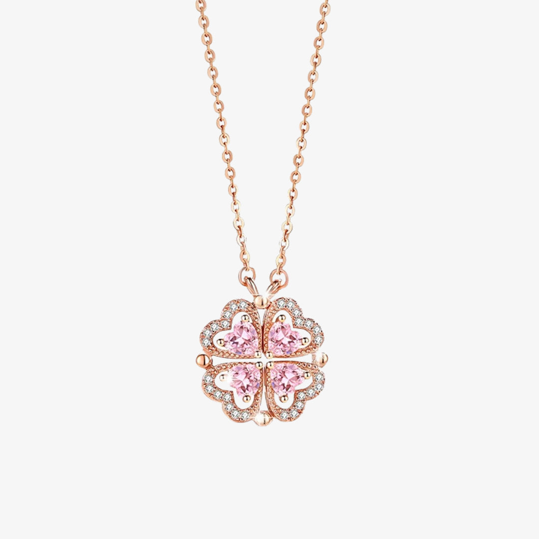 Breast Cancer Awareness-Pink Diamond Four-Leaf Clover Necklace