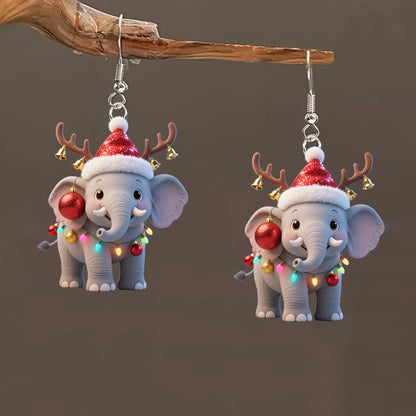 Christmas Cute Elephant with Santa Hat Earrings