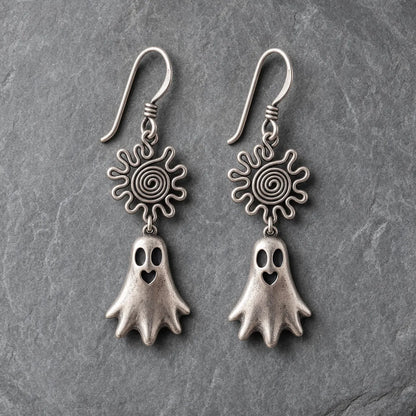 Vintage Spiral Sun Ghost Dangle Earrings