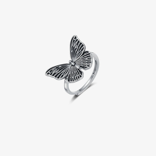 For Memorial-Black Butterfly Adjustable Ring