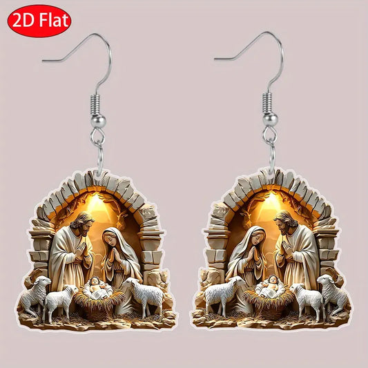 Nativity Scene Lamb Sunrise Acrylic Earrings