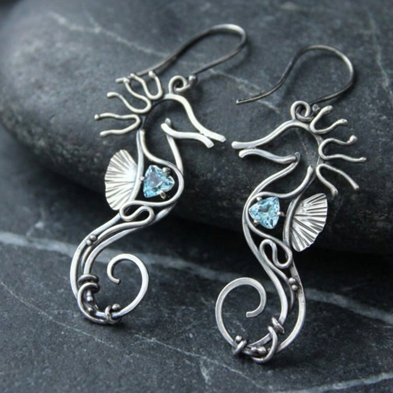 Vintage Seahorse Sapphire Earrings