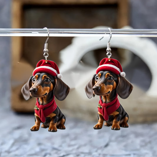 Christmas  Red Dachshund Earrings
