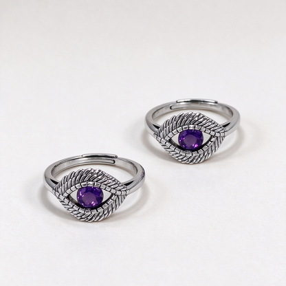 S925 Evil Eye Ring, Purple Crystal Vintage Talisman Ring