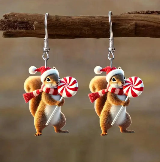 Christmas Candy Squirrel Earrings