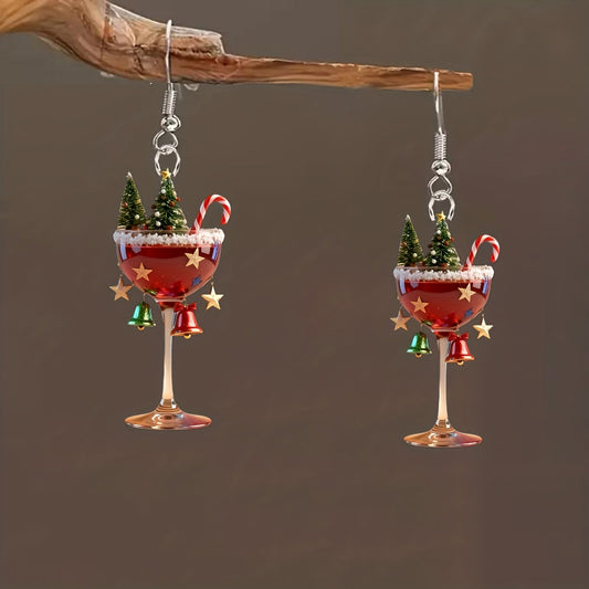 Christmas Cute Wine Glass Design Earrings