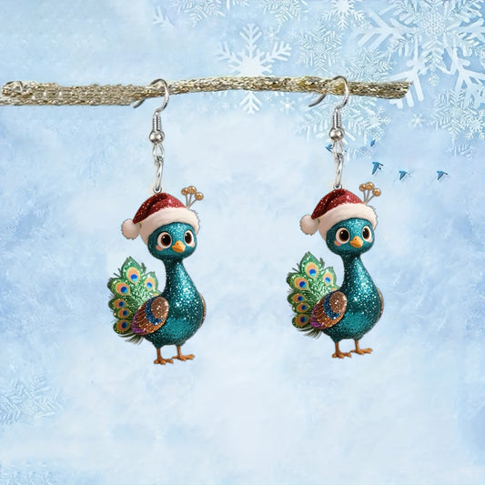 Christmas Peacock Christmas Hat Earrings