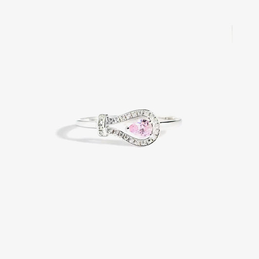 Breast Cancer Awareness-She Doesn t Fight Alone Horseshoe clasp pink diamond ring
