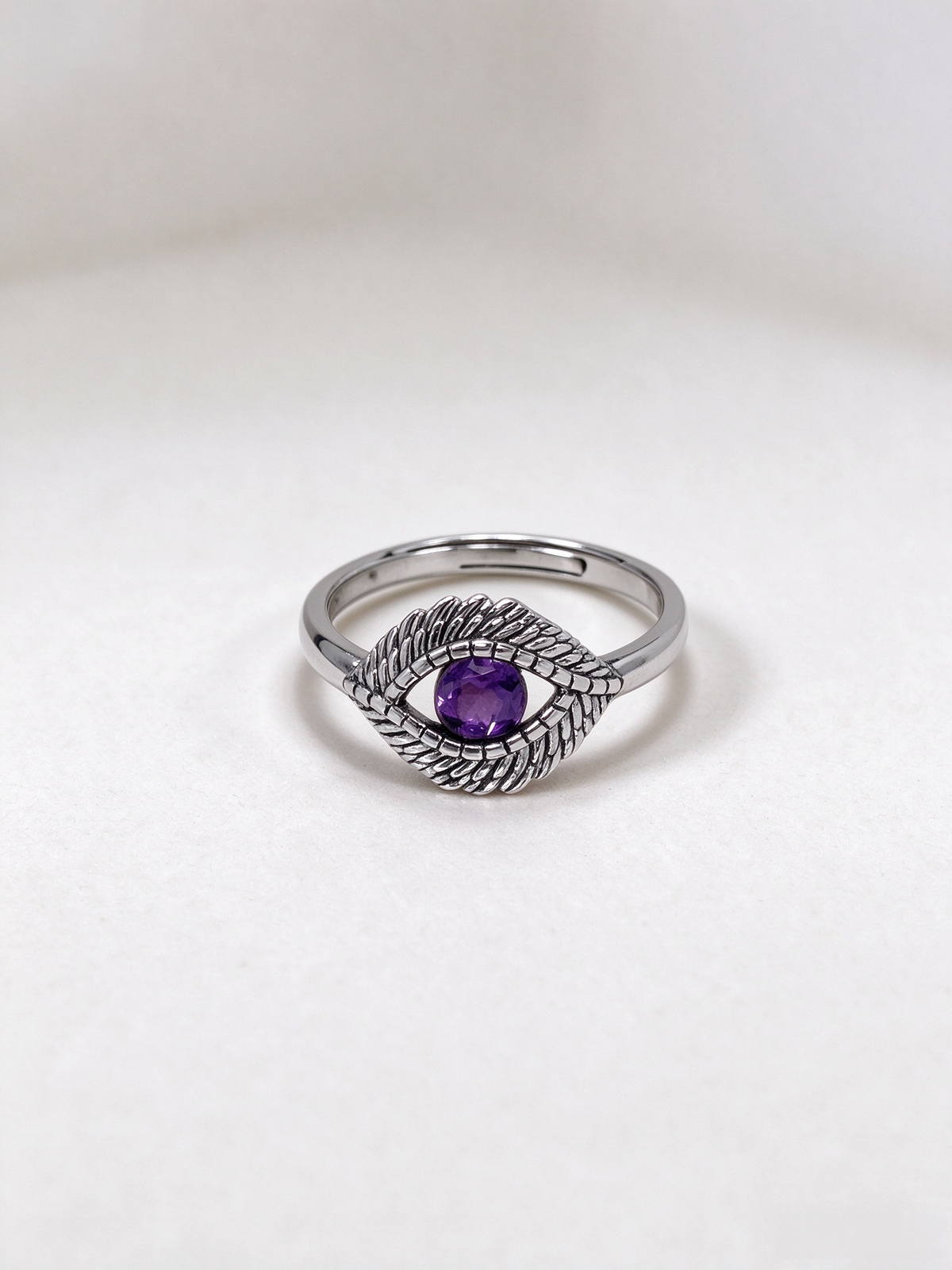S925 Evil Eye Ring, Purple Crystal Vintage Talisman Ring