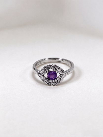 S925 Evil Eye Ring, Purple Crystal Vintage Talisman Ring
