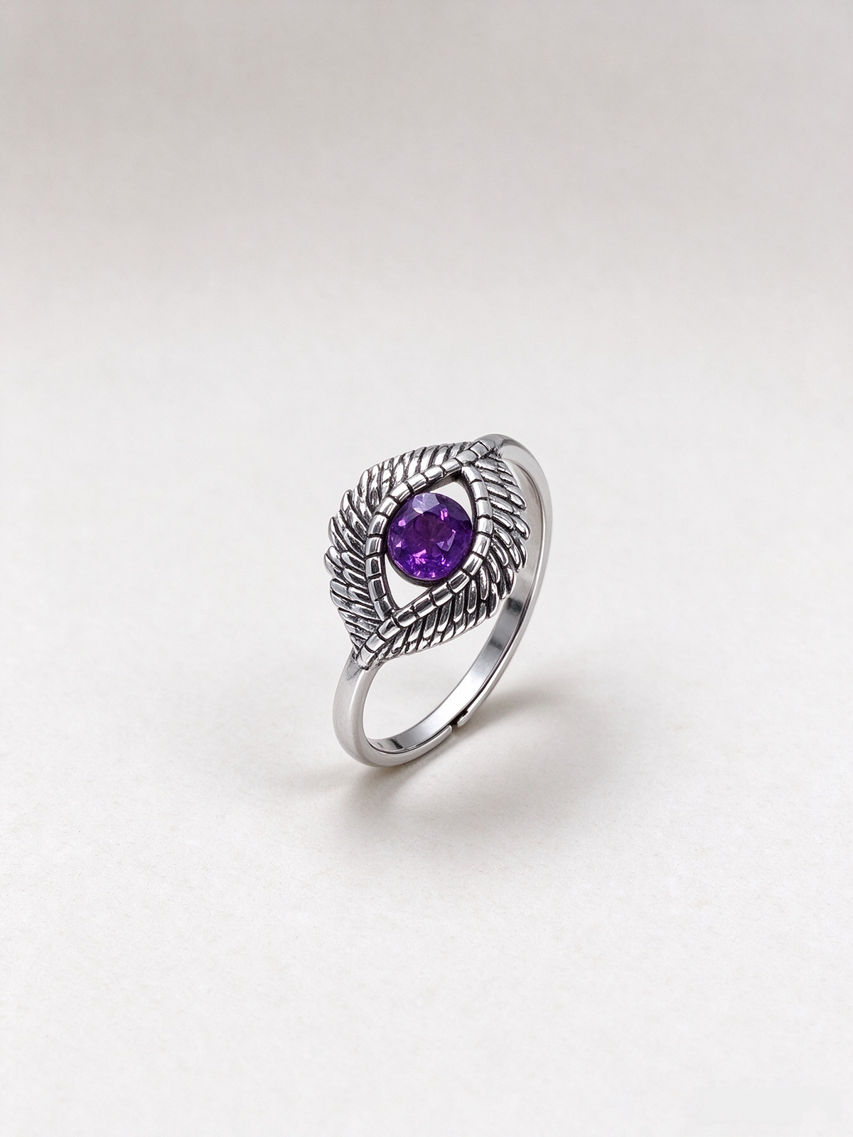 S925 Evil Eye Ring, Purple Crystal Vintage Talisman Ring