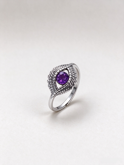 S925 Evil Eye Ring, Purple Crystal Vintage Talisman Ring