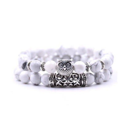 Lucky Owl Charm Natural Stone Bracelet