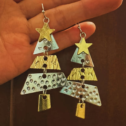 🎄Mixed Metal Christmas Tree Drop Earrings