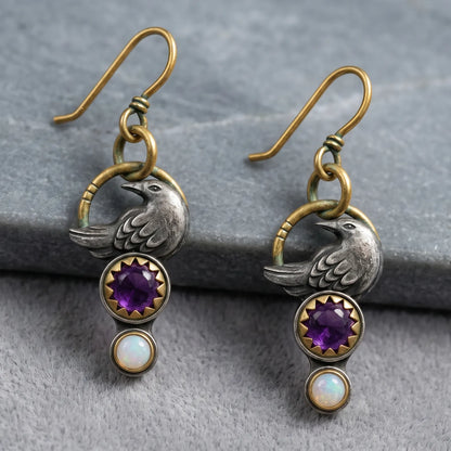 Vintage Raven Amethyst Opal Drop Earrings