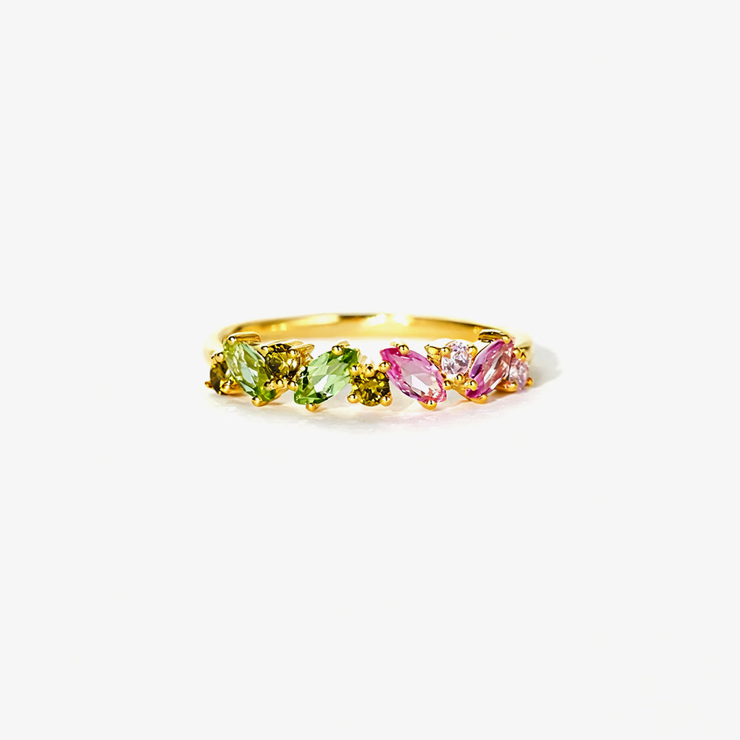 Breast Cancer Awareness-Pink green oval diamond ring