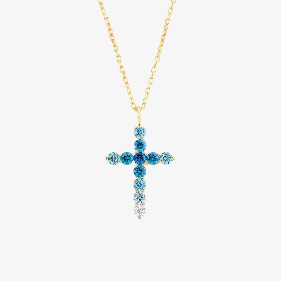 Colorectal Cancer Awareness-Blue Gradient Cross Necklace