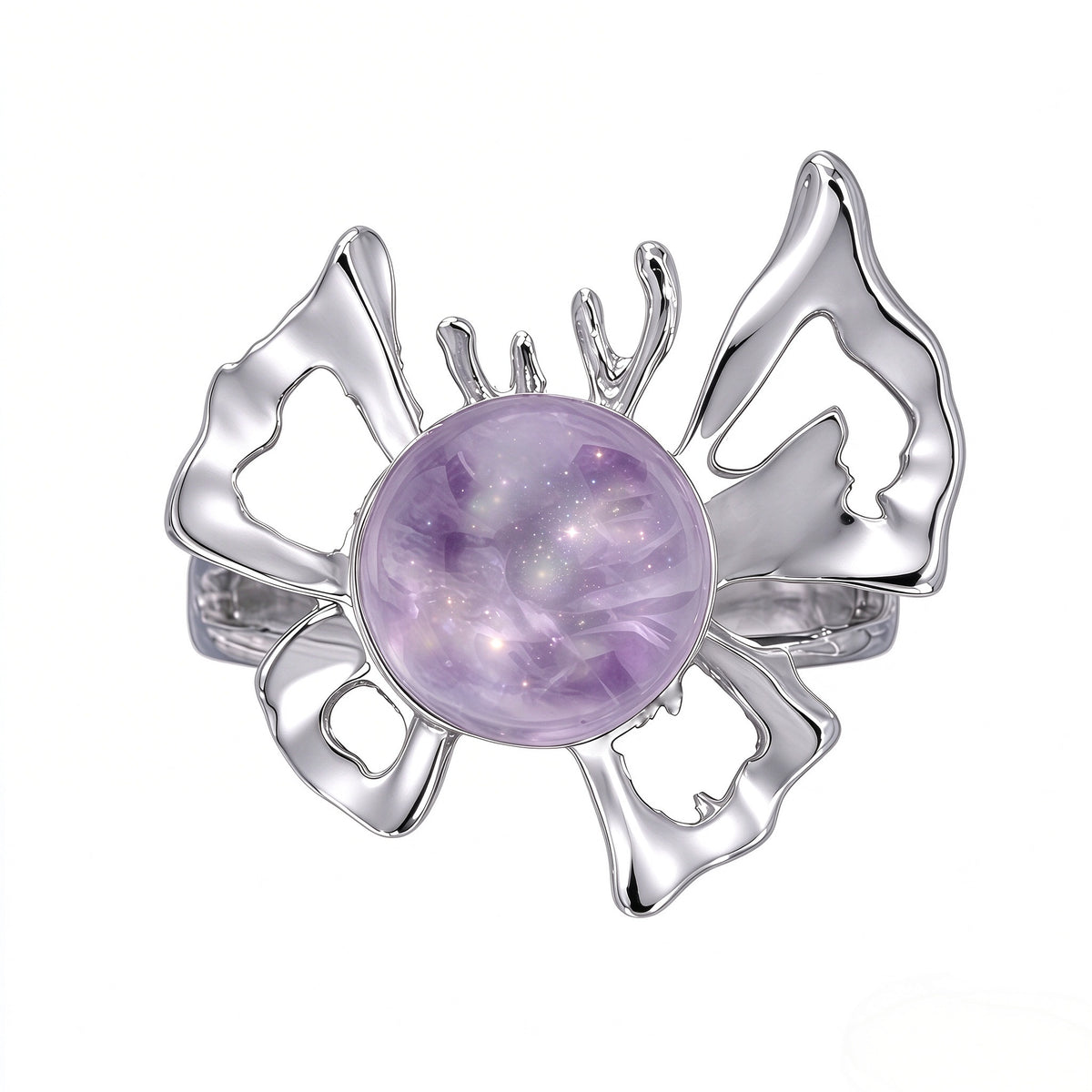 In Loving Memory - Sterling Silver Butterfly Crystal Orb Memorial Ring - 12 Birthstone Energy Keepsake